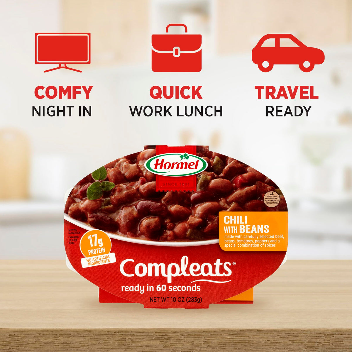 HORMEL COMPLEATS Chili with Bean / 10 Ounce (Pack of 6) / Chili with Beans Chili