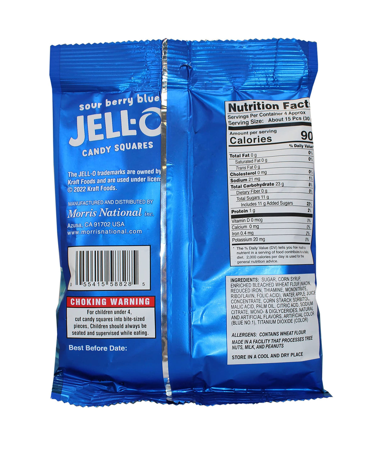 JELL-O™ Sour Candy Squares | Sour Berry Blue | Chewy Sweet and Sour Candy | Sharing Size by Morris National Inc – 4.5 Ounce (Pack of 12), Blue, Pack of 12