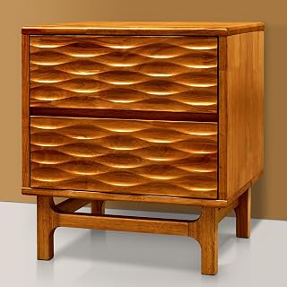 Acacia Elara 19" Solid Wood Nightstand with 2 Drawers, Caramel