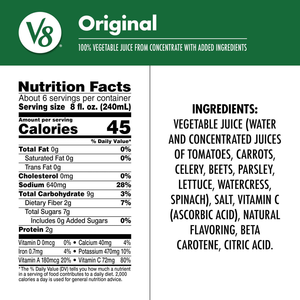 Original 100% Vegetable Juice by V8 – 46 Fl Oz (Pack of 1), Original, Model 200000020808