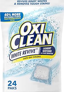 OxiClean White Revive Laundry Whitener & Stain Remover Power Paks, 24 Count | 40% Better Whitening, Revives Dingy Whites, Stain Remover, Oxygen-Powered Whitening, Bleach Alternative, Color-Safe
