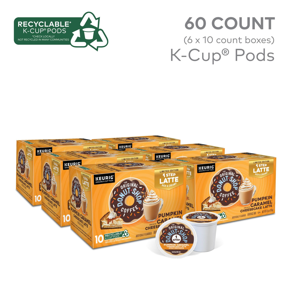Pumpkin Caramel Cheesecake Latte by The Original Donut Shop – 60 Count (Pack of 1)