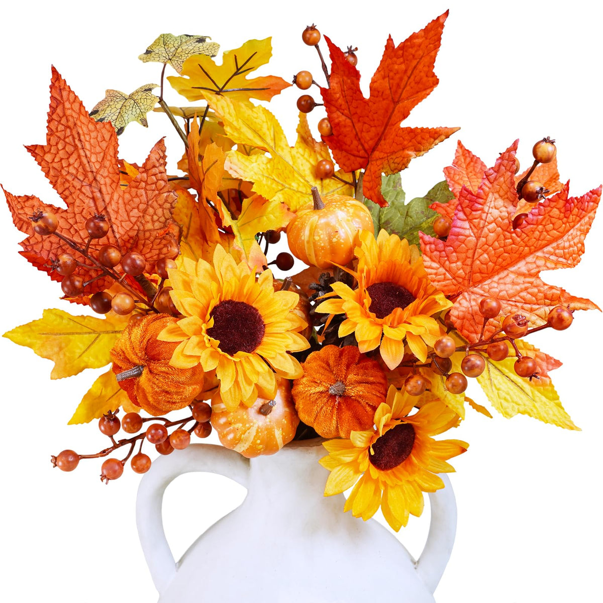 Winlyn Artificial Fall Picks, 8 Pack with Pumpkins Sunflowers Pinecones, Orange