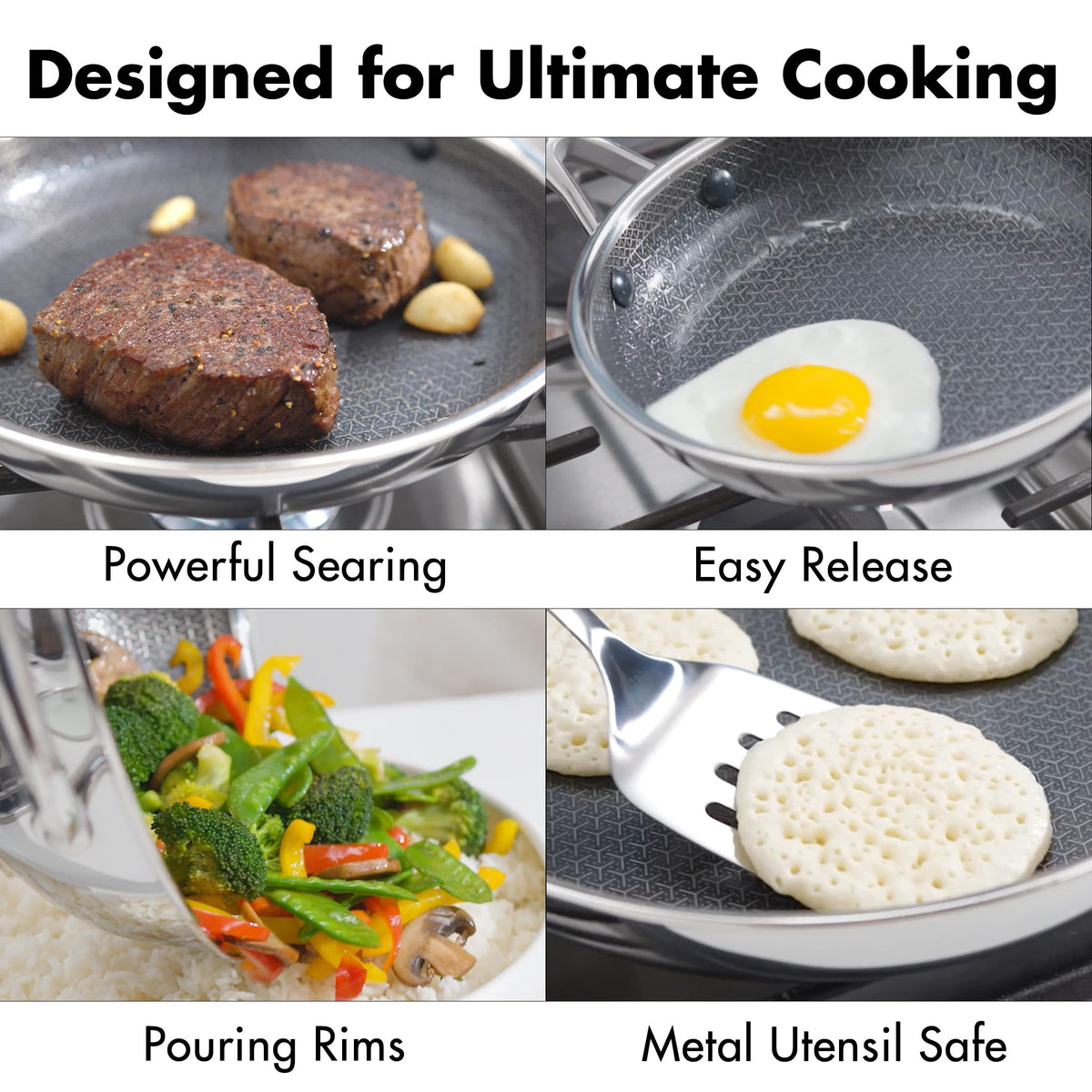 Hybrid 8” Nonstick Stainless Steel Frying Pan by OXO – 8" Frying Pan Skillet, 2.0 cups, Ceramic, Stainless Steel, Model CC010461-001