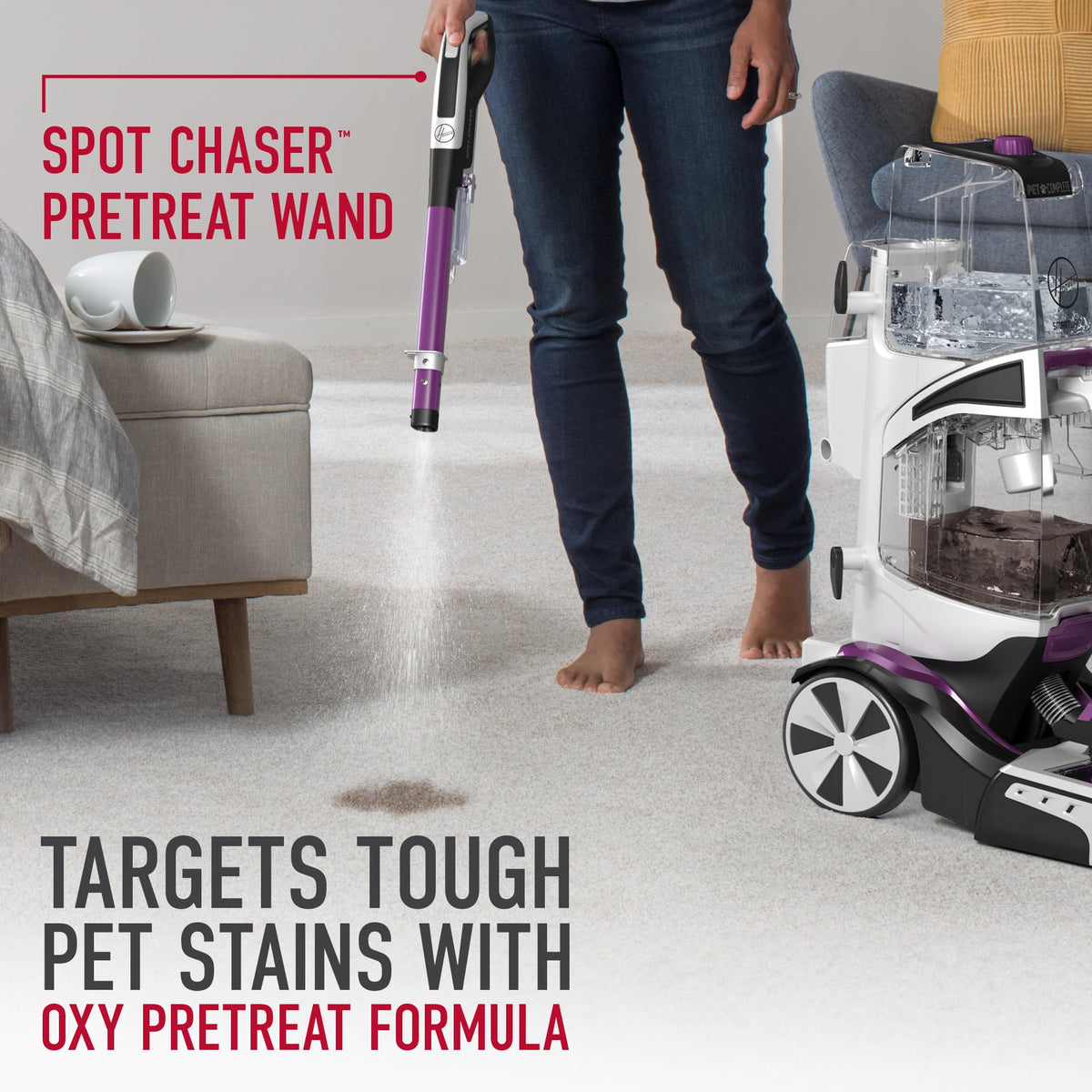 SmartWash Pet Automatic Carpet Cleaner Machine with Spot Chaser Wand by Hoover – FH53000PC, 0.5 gallons, Purple, Model FH53000PC