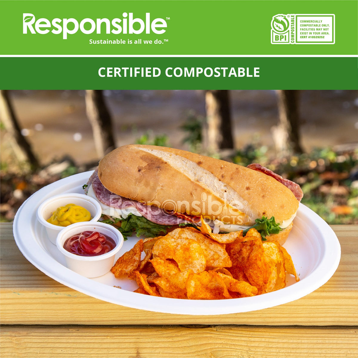 100% Compostable Oval Paper Plates by Responsible Products – 12 x 10 inch (500 Count), Renewable Plant Fiber, Classic White, Pack of 500, Model RP-12X10OP-NPAW-500