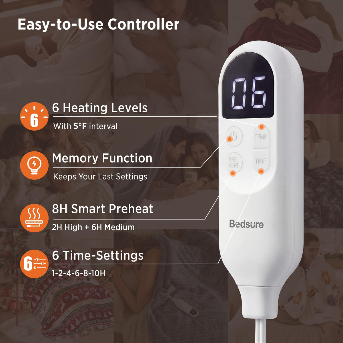Bedsure Electric Heated Throw, 6 Heat Levels with 6 Timers up to 10 Hours, Grey