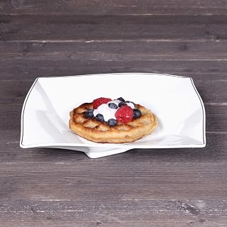 Elite Global Solutions D3309-W Pillowed Square Plate, 9 1/4" sq. x 1 1/2" h., Melamine, White with Black Trim (Pack of 6)