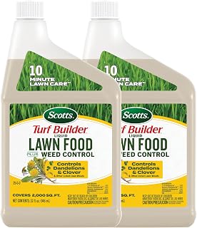 Scotts Turf Builder Liquid Lawn Food Plus Weed Control Refills (2-Pack) | Liquid Weed and Feed, Controls Dandelion and Clover, 32 fl. oz. Refills