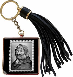 3dRose Princess Angeline, 1896 taken by Edward S. Curtis Photograph of an Older Woman wearing a Scarf Tassel Key Chain