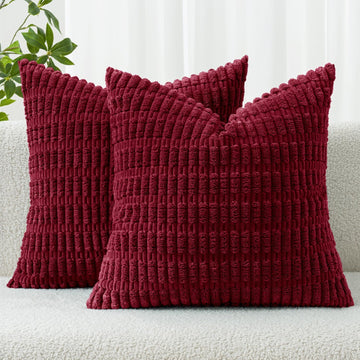 Miulee Corduroy Throw Pillow Covers, 18x18 Inch, Burgundy