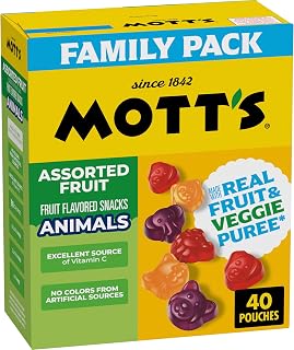Mott's Assorted Fruit Flavored Snacks, Made with Real Fruit Puree, 40 Pack | Gluten-Free, Gelatin-Free, Fat-Free, Made with Real Fruit & Veggie Puree, No Artificial Dyes, Excellent Source of Vitamin C