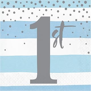 Creative Converting Blue and Silver Celebration Napkins, 16 ct