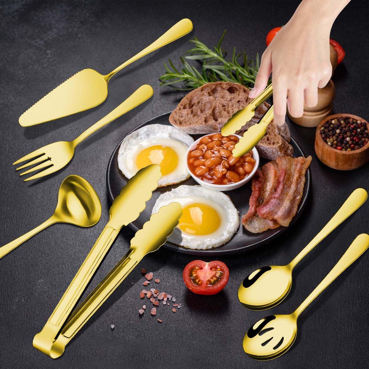 Gisly Serving Utensil Set, 12 Piece Stainless Steel, Golden