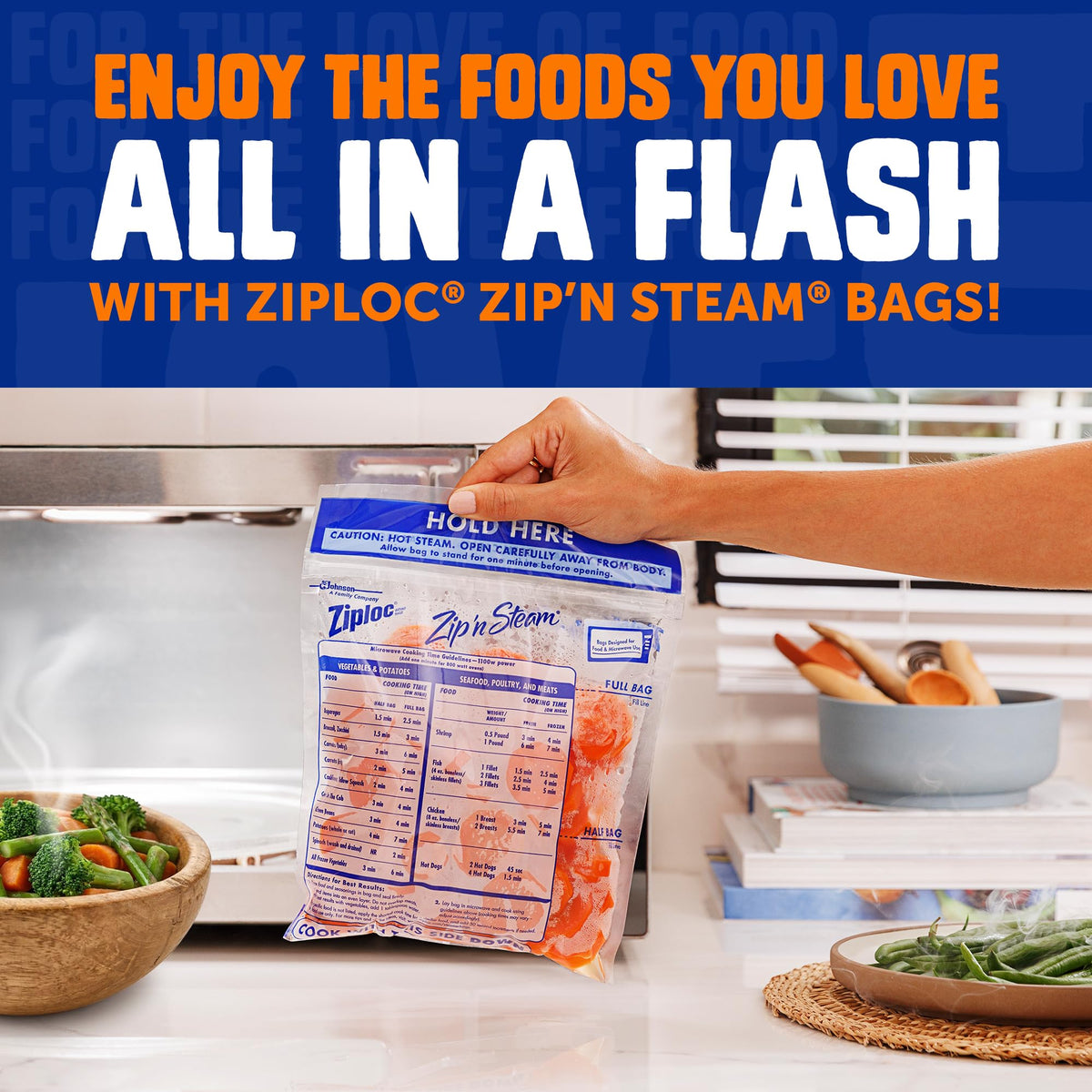 Zip 'n Steam Food Storage Cartons for Meal Prep by Ziploc – 9 inches x 2.3 inches x 2.9 inches (Pack of 12), Plastic, Pack of 12, Model 387799