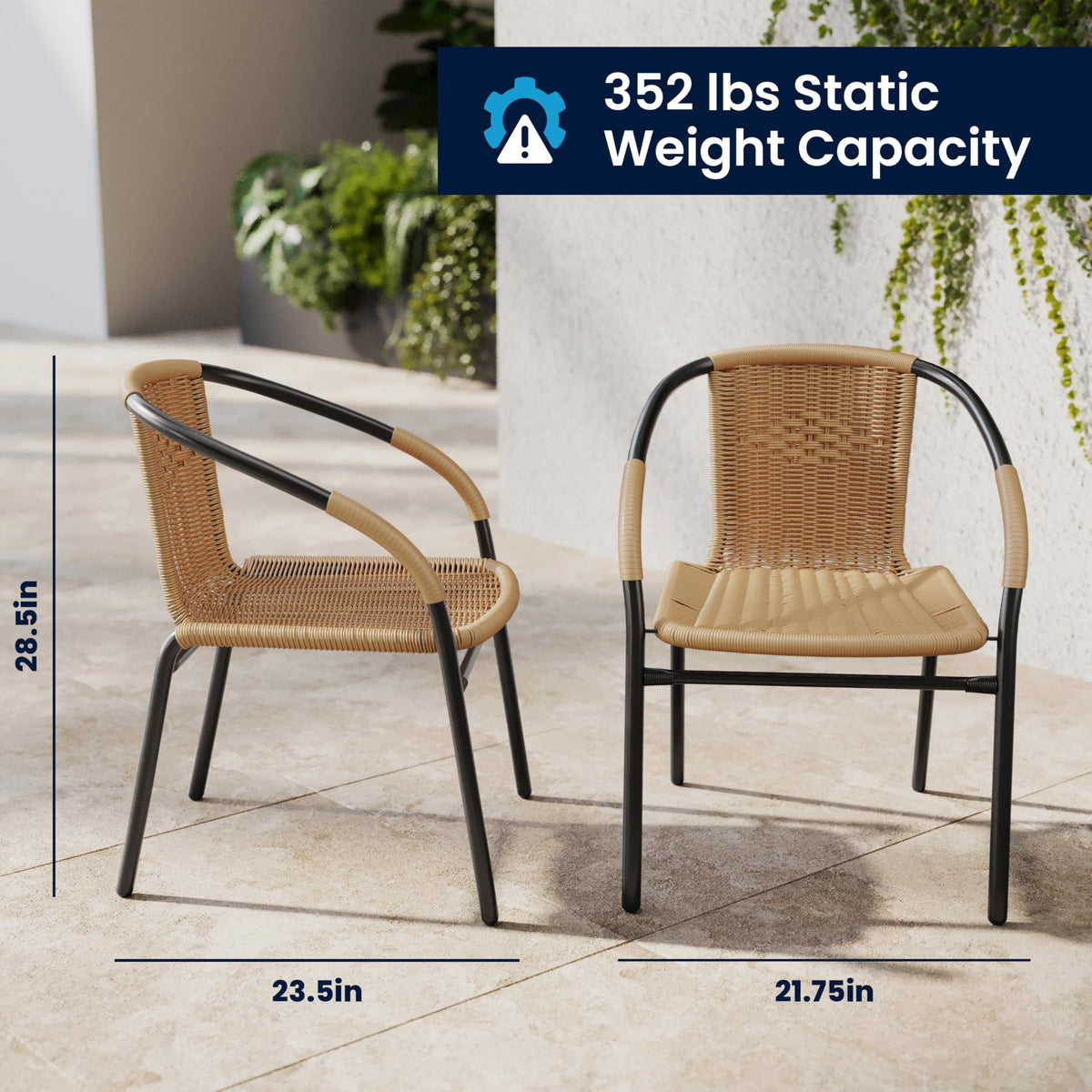 Flash Furniture Beige / Set of 2 / Modern Patio Dining Chairs
