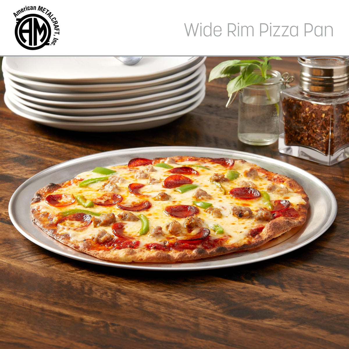 TP Series 18-Gauge Aluminum Standard Weight Wide Rim Pizza Pan by American Metalcraft – 6-Inch, 6.0 inches, Aluminum, Silver, Model TP6
