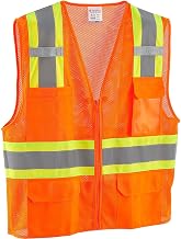 Global Industrial Class 2 Hi-Vis Safety Vest, 6 Pockets, Two-Tone, Mesh, Orange, 4XL/5XL