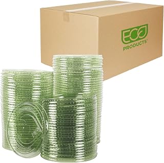 ECO PRODUCTS Compostable Plastic Cup Flat Lids, Case of 1000, Perforated Straw Hole, Fits 9-24oz Cups, GreenStripe Veridian Clear Green, Made From PLA Renewable Plant Based Plastic