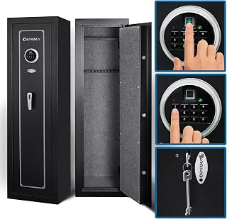 Barska 5.51 Cu Ft DOJ Certified Biometric Rifle Safe – 10 Gun Capacity, Fingerprint & PIN Access, 6-Point Deadbolt, Silent Mode, Motion Alarm, Carpeted Interior