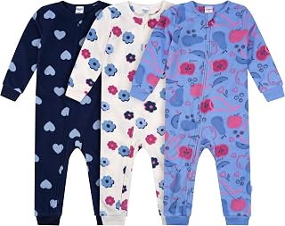 Gerber Baby Girls' Toddler Loose Fit Fleece Footless Pajamas 3-Pack, Hearts, 12 Months