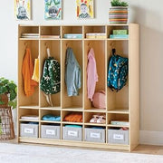 Guidecraft EdQ 5-Section Wooden Storage Locker for Classroom, Kids Natural Cubby Organizer with Shelves and Hooks for Coats