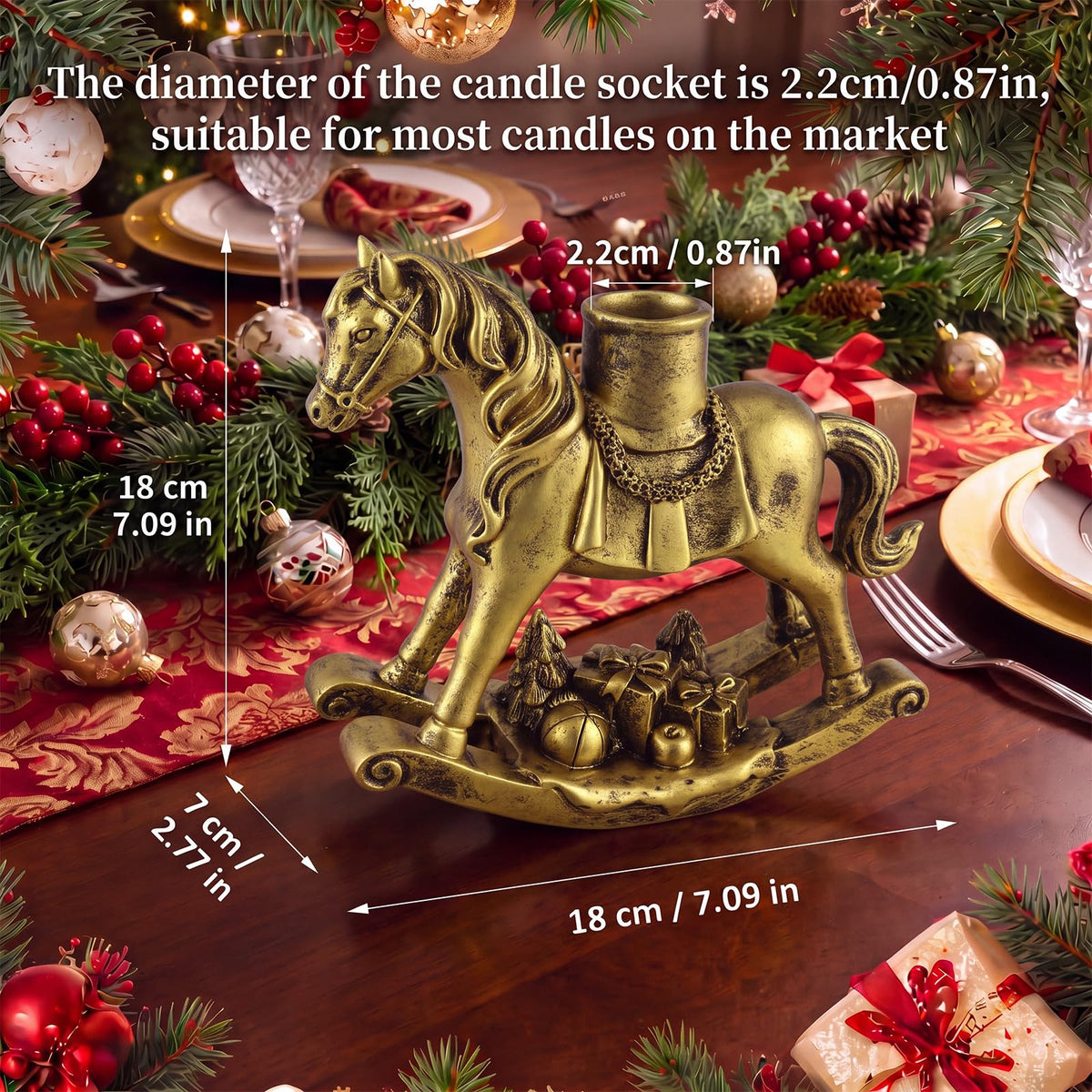Meanplan Rocking Horse Candle Holder, 7.2 Inch, Antique Gold