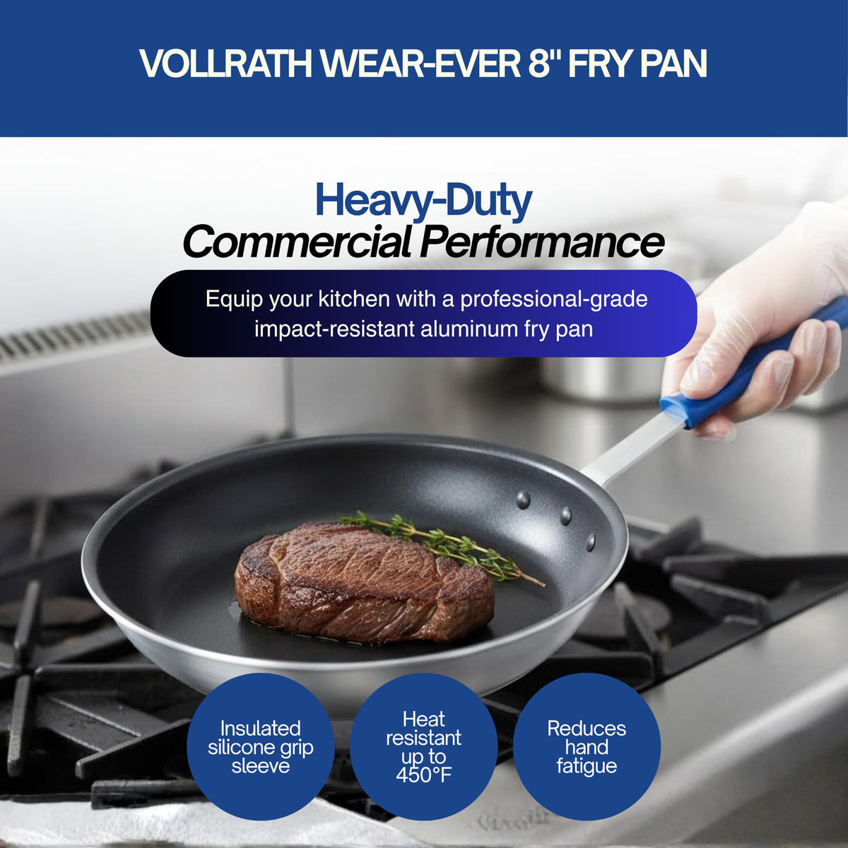 Wear-Ever 8" Non-Stick Fry Pan with CeramiGuard II and Cool Handle by Vollrath – 8-Inch, 8.0 inches, Aluminum, Black/Blue, Model Z4008