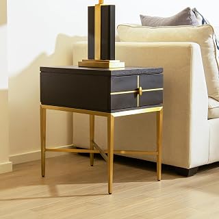 Jennifer Taylor Home JTH Luxe Kingsly 16" Wide Contemporary Gla m Storage Side Table Espresso Black Birchwood & Veneer