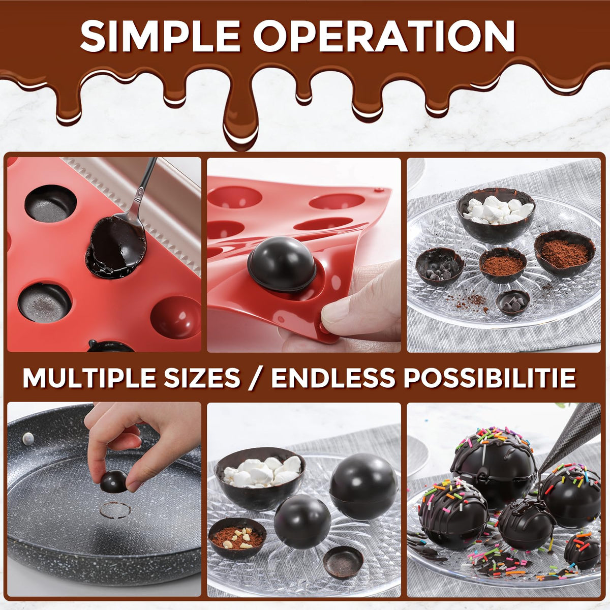 Fimary Silicone Semi Sphere Molds, 3 Pack 1 1.6 2.7 Inch, 6 15 24 Cups