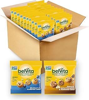 Belvita Energy Snack Bites Variety Pack, 2 Flavors, 15 Snack Packs | Banana Dark Chocolate & Blueberry Sunflower Seed, No High Fructose Corn Syrup, Artificial Flavors, Colors or Sweeteners
