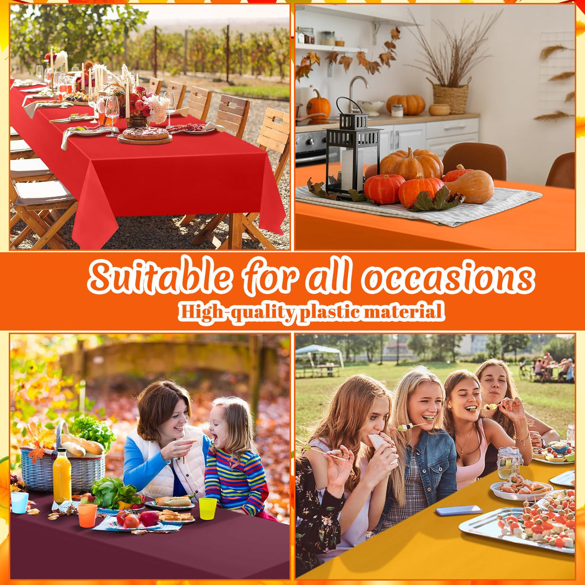 Frienda Plastic Tablecloths, 54 x 108 Inches, Orange Yellow Red Brown