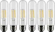 Satco S21344 5.5-Watt T10 LED Filament Light Bulbs, 2700K Warm White, 450 Lumen, E26 Medium Base, Dimmable, Wet Location 15000 Hour Rating 6 Pack