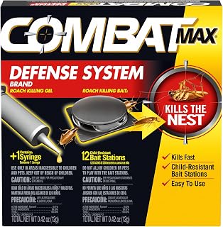 Combat Max Defense System, 12 Small Roach Killing Baits, 0.4 Oz Gel | Fast-acting Fipronil formula targets nests, eliminates entire infestation, no vapor or odor, mess-free