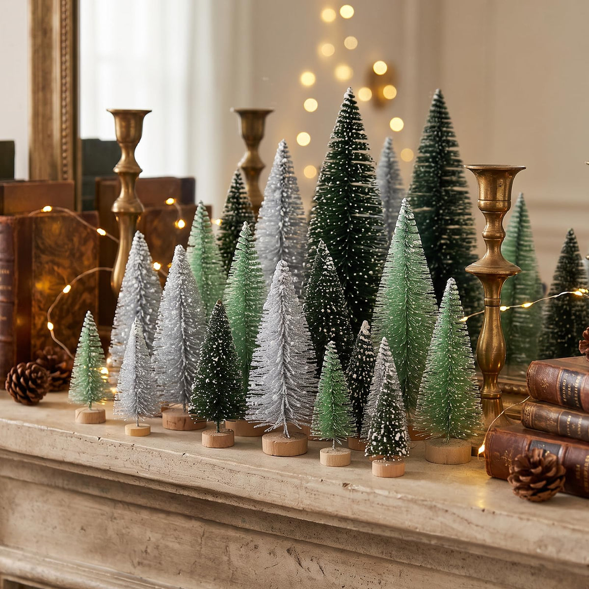 Hatisan Mini Christmas Trees, 30 Pack, Silver Green