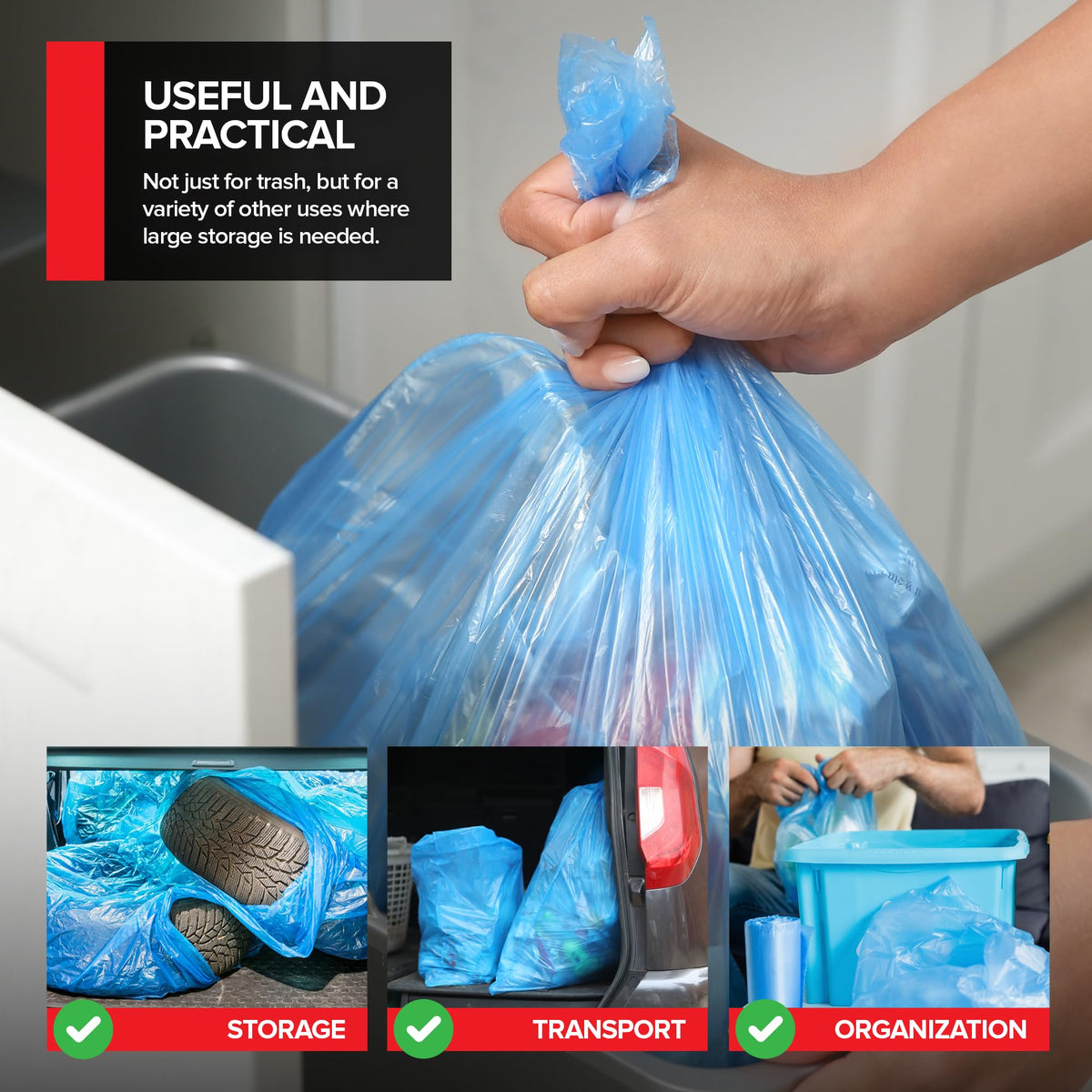 Heavy-Duty Blue Recycling Bags by Stock Your Home – 1 Count (Pack of 60), 4224.0 ounces, Plastic, Blue, Pack of 60