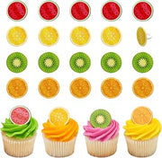 24 x Summer Fruit Cupcake Rings | DecoPac Cake Toppers Featuring Kiwi, Watermelon, Orange, Lemon | For Beach, Pool,Tropical, Summer Party - 24 Pack
