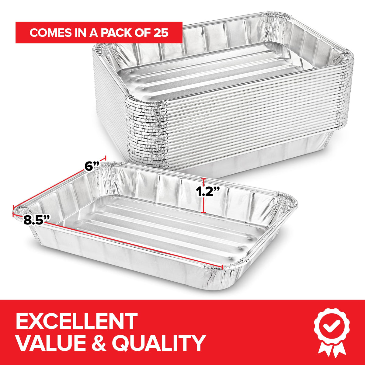 25 Pack- Mini Toaster-Oven Broiler Pans by Stock Your Home – 8.5" x 6", Aluminum, Silver, Pack of 25, Model Stock Your Home 2107