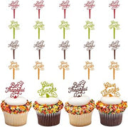 DecoPac Be Thankful Cupcake Toppers, 24 Thanksgiving Cake Decorations For Fall Parties & Celebrations, Food Safe Cake Pics – 24 Pack