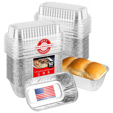Disposable Aluminum Mini Loaf Pans with Lids by Stock Your Home – 50 Pack, 1.0 pounds, Foil, Silver, Pack of 50
