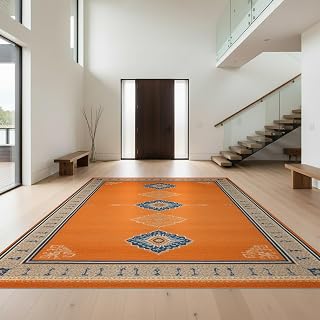 2'x3' Orange Sunset Geometric Washable Washable Doormat | Dynamic Pattern with Defined Edges for Entryway Ultra-Thin & Non-Slip Skid-Resistant for Entryway, Indoor