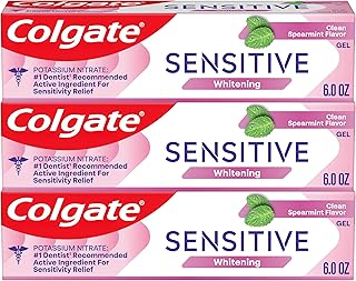 Colgate Whitening Sensitive Toothpaste Gel, Clean Spearmint, 3 Pack, 6 oz