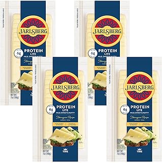 Jarlsberg Cheese Protein Lite Slices, 7 oz in Resealable Bag– Reduced Fat, Semi-Soft, Sweet & Nutty (Pack of 4)