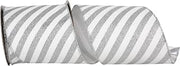 Reliant Ribbon Stripes Diagonal Glitter Bling Wired Edge, White/Silver, 4 Inch, 10 Yards