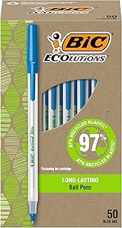 BIC Ecolutions Round Stic Blue Ballpoint Pens, Medium Point, 50-Count