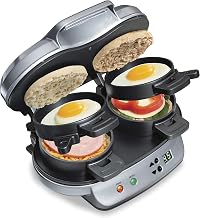Hamilton Beach Dual Breakfast Sandwich Maker with Egg Cooker Rings & Timer