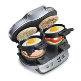 Dual Breakfast Sandwich Maker with Egg Cooker Rings & Timer by Hamilton Beach – Dual, Plastic, Silver, Model 25490MNA