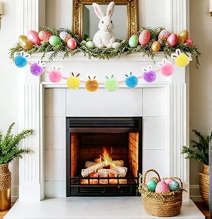 Easter Decorations Garland Cute Short Plush Bunny Garland Felt Ears Easter Banner Decorations