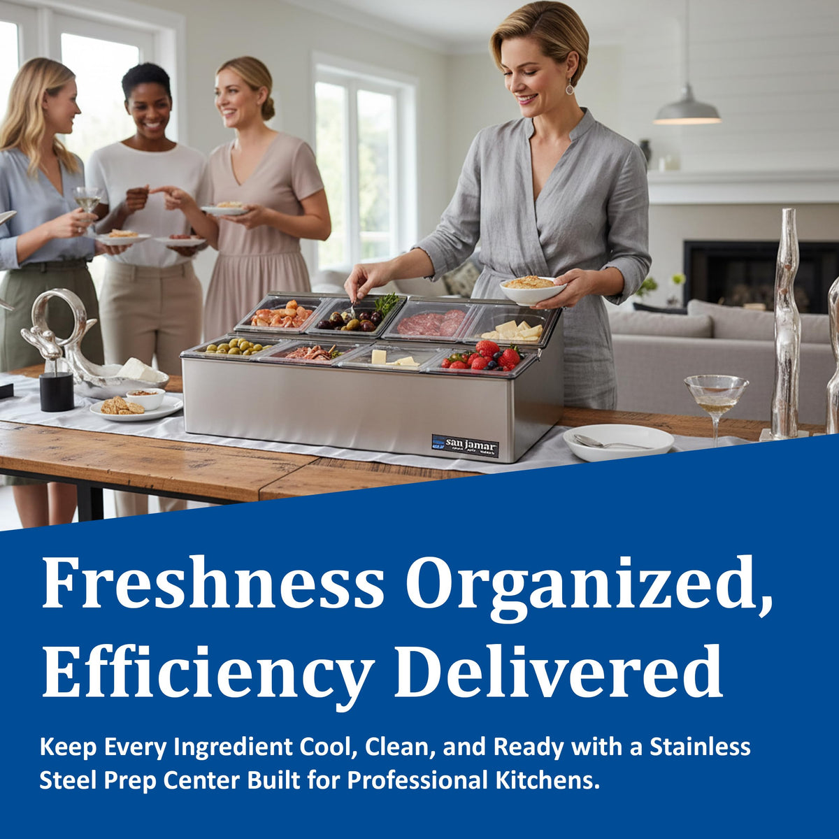 Ez-Chill Food Prep Center Self-Service with Hinged Lid for Bars by San Jamar – 8 Pans, 0.0 ounces, Stainless Steel, Stainless, Model FP9248FL