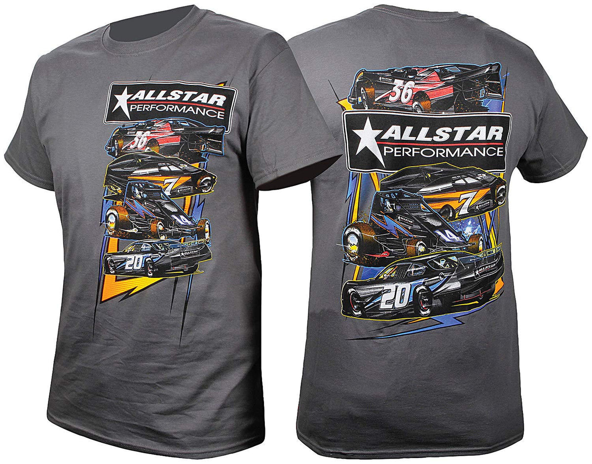 Allstar T-Shirt - Charcoal Gray - Allstar Circle Track Design - Large - Each by Allstar Performance – Cotton, Dark Gray, Model ALL99901L